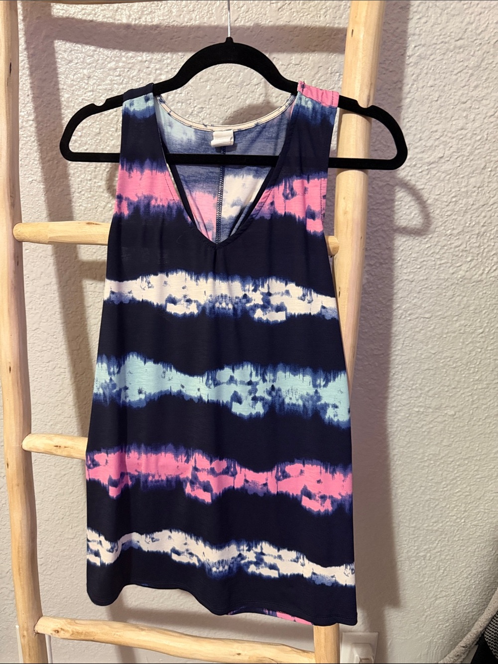 Sew In Love Navy Tie-Dye V-Neck Tank with Pink & Light Blue Accents